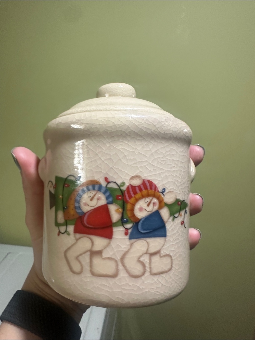 Ceramic Snowman Holiday Canister - Cream